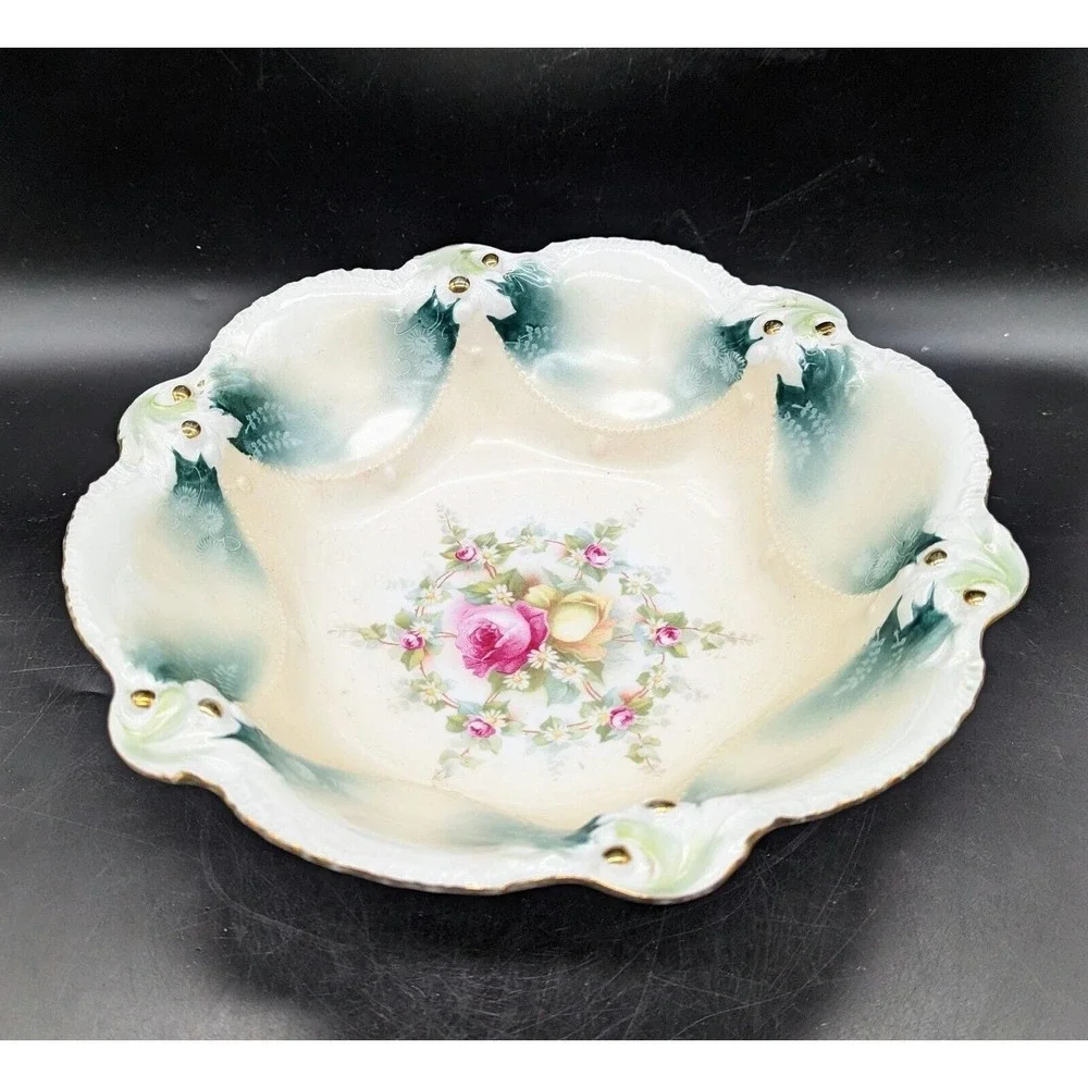 Antique RS Prussia Embossed Porcelain Pink Yellow Rose 11